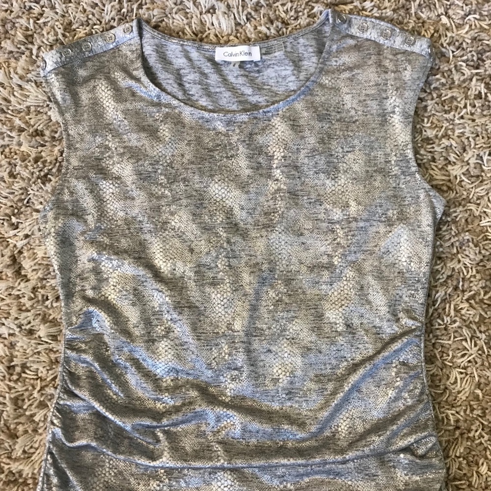 Calvin Klein Ruched Silver Metallic Top